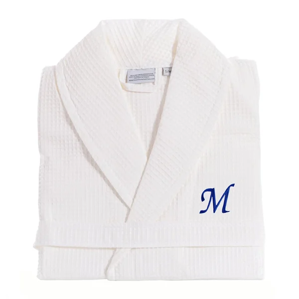 Linum Home Personalized Unisex Waffle Weave Bathrobe, Size: Large, White