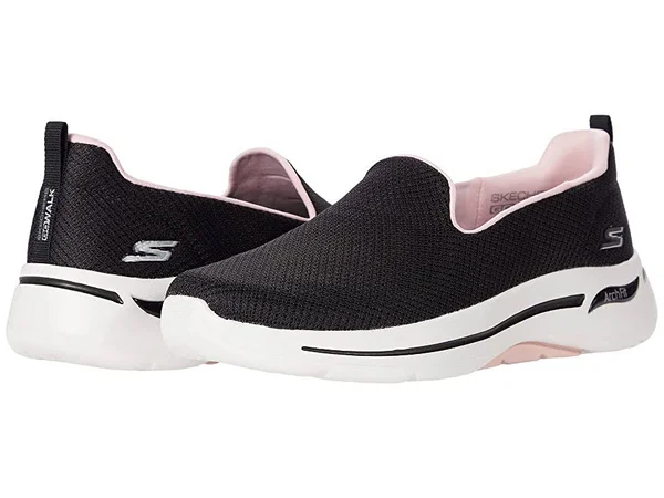 Skechers Women's GOwalk Arch Fit - Grateful Slip-On Walking Shoes - Black/Pink, 8.5