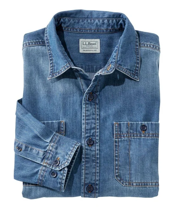 Men's Lakewashed Denim Shirt, Traditional Fit Long-Sleeve Blue Small, L.L.Bean