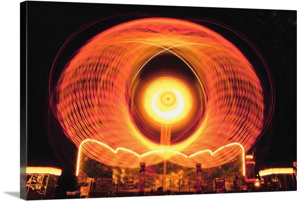Illuminated Carnival Ride at Night, Canvas Wall Art, 30x20, Great Big Canvas