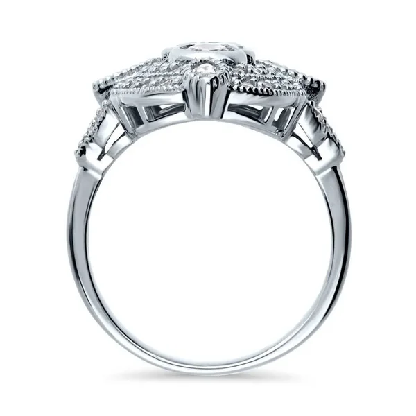 Berricle Sterling Silver Cubic Zirconia CZ Statement Art Deco Milgrain Cocktail Fashion Right Hand Ring Size 7