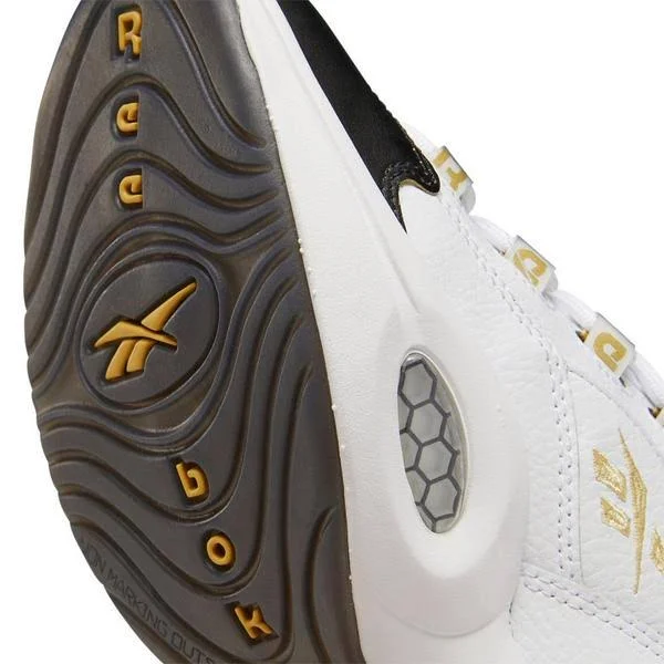 Reebok Question Mid White/Black/Gold Grade School Kids& Shoes - Size: 5.5