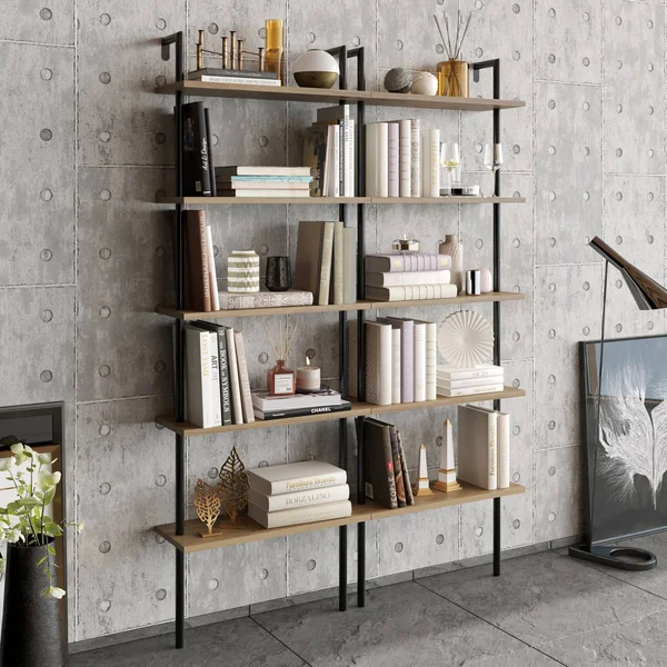 Decorotika Paula 68&& Tall Metal Wood Accent Ladder Bookcase - Black & Oud Oak