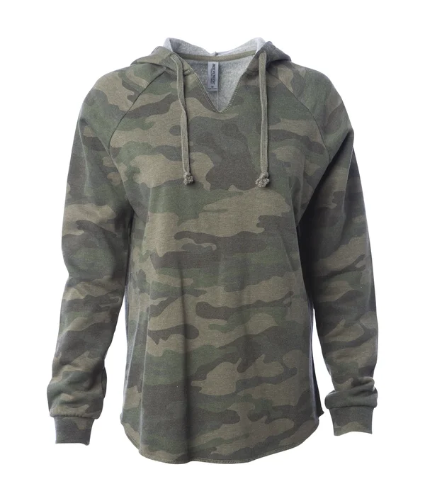 Women's California Wave Wash Hooded Pullover, Forest Camo Heather, SM