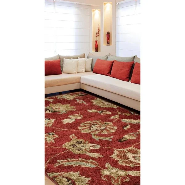 Carolina Weavers Grand Comfort Collection Floral Tendon Shag Area Rug - Beige
