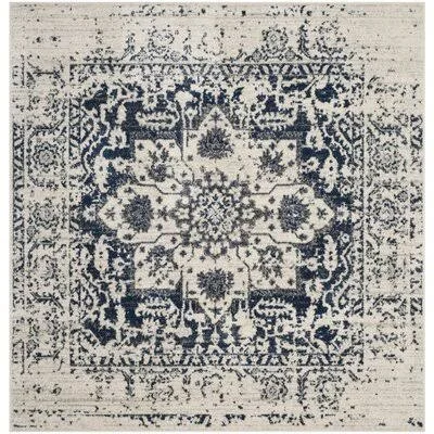 Christa Oriental Cream/Navy Area Rug Mistana Rug Size: Square 3&