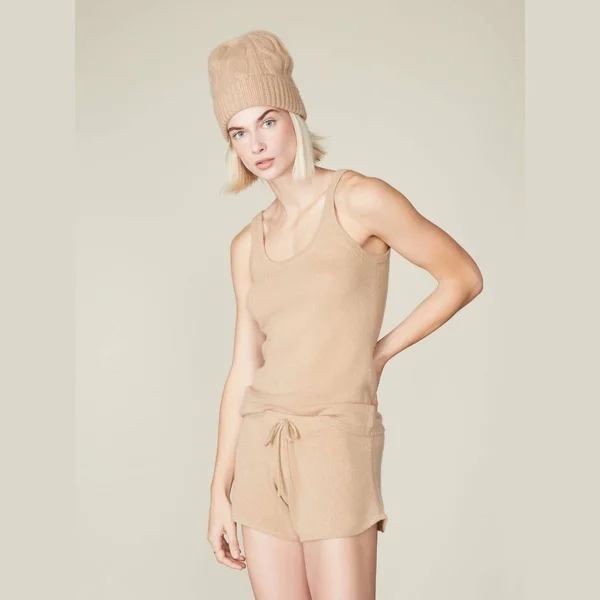 L Camel Cashmere Short Lounge Set, Italic