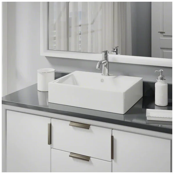 Rene R2-5018-B-R9-7009-BN Biscuit Porcelain Vessel Sink with Brushed Nickel Vessel Faucet and Vessel Pop-Up Drain, 21" x 16