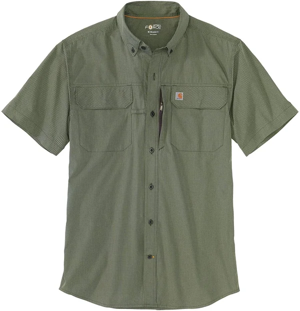Carhartt Men's Force Lightweight Short Sleeve Plaid Shirt, Asphalt