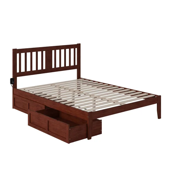 Atlantic Furniture AG8913444 Tahoe Queen Bed with USB Turbo Charger & 2 Extra Long Drawers Walnut