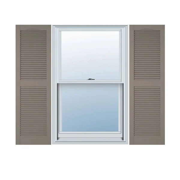 12 inchw x 33 inchh Lifetime Vinyl - Custom Straight Top Center Mullion, Open Louver Shutters, Clay