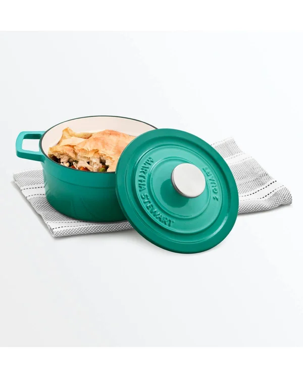 Martha Stewart Collection Enameled Cast Iron 2-Qt. Round Covered Dutch Oven, Created for Macy&s - Sea Foam