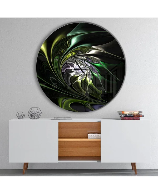 Designart Multi Colored Green Stained Glass Aluminum Wall Clock in Green