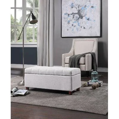 Chato 39x22 Wide Tufted Rectangle Ottoman with Storage Latitude Run Body Fabric: Beige Linen