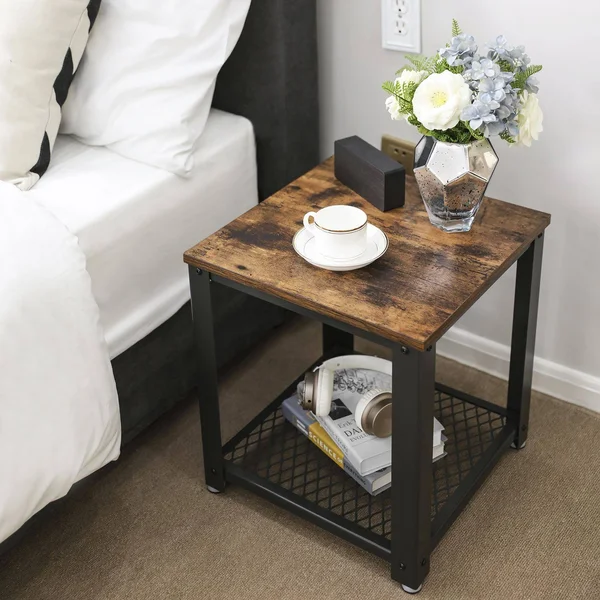 VASAGLE Industrial End Table 2-Tier Side Table with Storage Shelf Sturdy Easy...