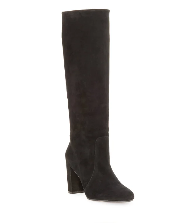 Vince Camuto Womens Sessily Slouchy Chunky Heel Suede Boot Black (7.5 - Black)
