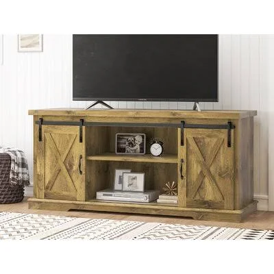 Gracie Oaks TV Cabinet for 52 Inches TV, television Stands with Sliding Barn Doors, Entertainment Center and Media CONSOLE, Wood