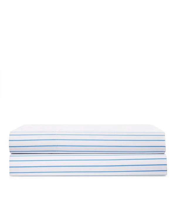 Ralph Lauren Prescott Stripe Flat Sheet - Queen - Summer Blue/White