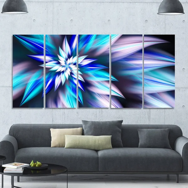 Design Art &Dancing Light Blue Flower Petals& Graphic Art Print Multi-Piece Image on Canvas, Size: 83 in. Wide x 32 in. High - 7