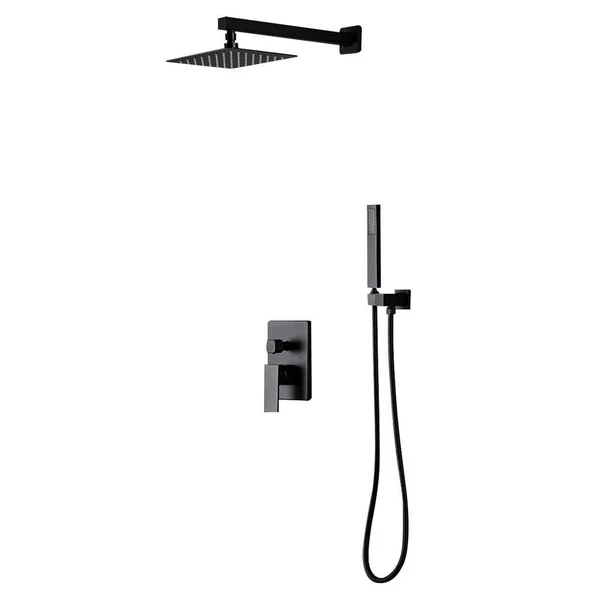 WELLFOR 1-Spray Patterns with 1.5 GPM 10 in. Wall Mount Dual Shower Heads with Pressure Balance Valve in Matte Black