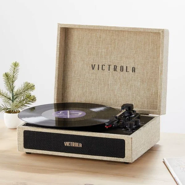 Parker Bluetooth Suitcase Record Player with 3-Speed Turntable Victrola Color: Light Beige