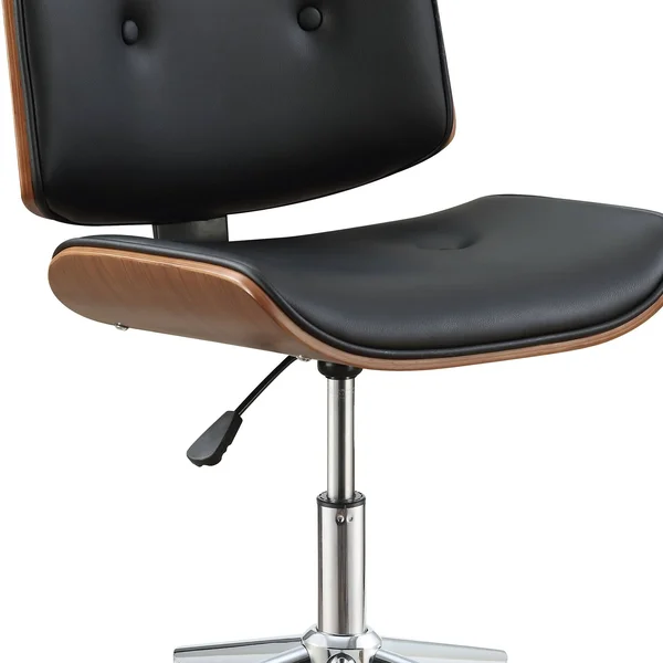 Metal & Wooden Office Armless Chair Black & Walnut Brown