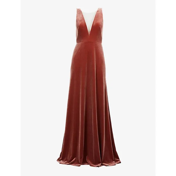 Women's Jenny Yoo Logan Plunging V-Neck Velvet Gown, Size 4 - Pink