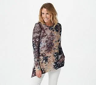 Logo by Lori Goldstein Tie-Dyed Jacquard Long Sleeve Knit Top, Size 3X, Neutral Multi