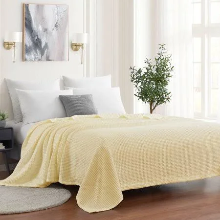 Sweet Home Collection Waffle Weave Cotton Blanket King Lemon - Yellow