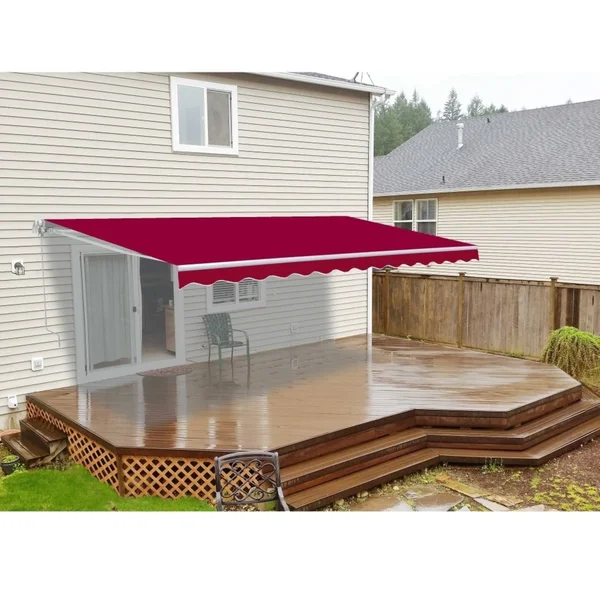 Aleko 12&x10& Retractable Patio Awning - Burgundy Color