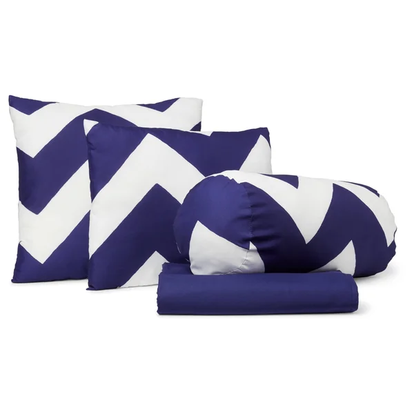 LCM Home Fashions 7-Piece Beige Chevron Comforter Set Blue/White King