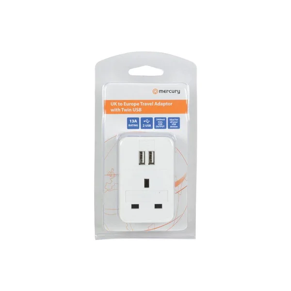 Mercury UK to Europe Travel Adaptor with Twin USB