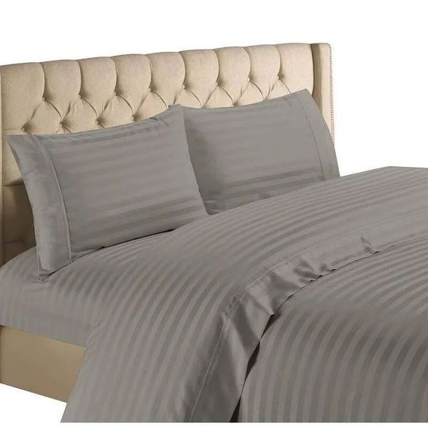 Hampton Home Collection 1200 Thread Count Cotton Rich Stripe Bed Sheet Set - Grey - Full