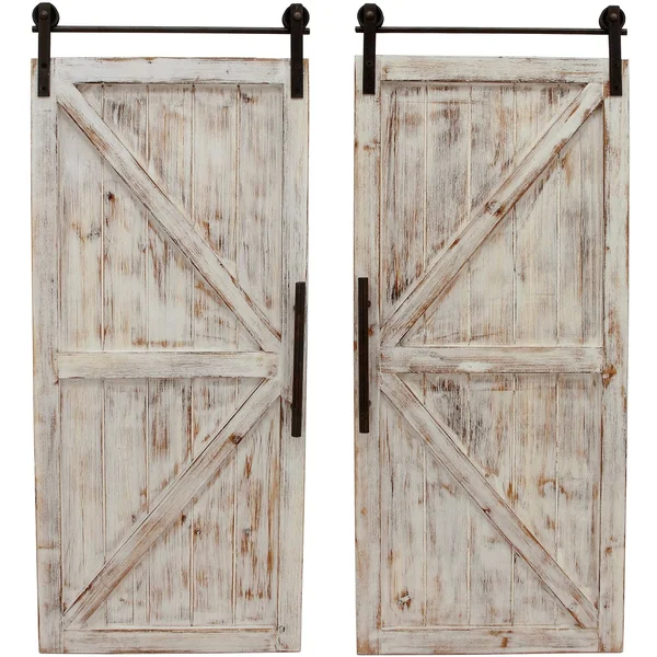 FirsTime & Co. 14 x 2 x 34 in. Wood White Carriage Farmhouse Barn Door Mirror 2-Piece Set