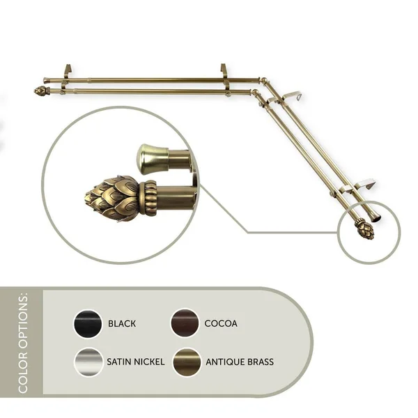 Rod Desyne Bud Corner Window Double Curtain Rod 0.8125x22 Diameter 120x22 - 170x22 - Antique Brass