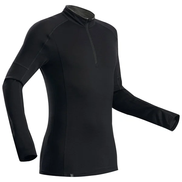 Forclaz Men's Trek 500 - Zip Long Sleeved Merino Hiking T-Shirt in Black, Size Medium