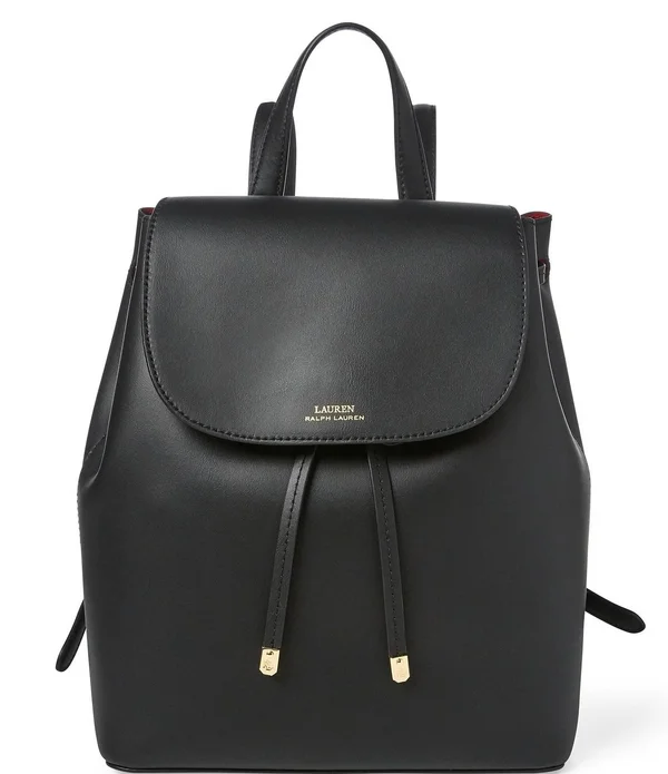 Lauren Ralph Lauren Dryden Flap Leather Backpack (Black/Crimson)