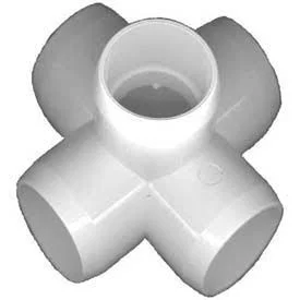 5 Way x Fittings, 1x22Dia., Furniture Grade PVC, White - Pkg Qty 15 53-F