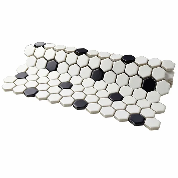 SomerTile Victorian Hex Porcelain Floor and Wall Tile, Matte White/Black Dot - 10 pack