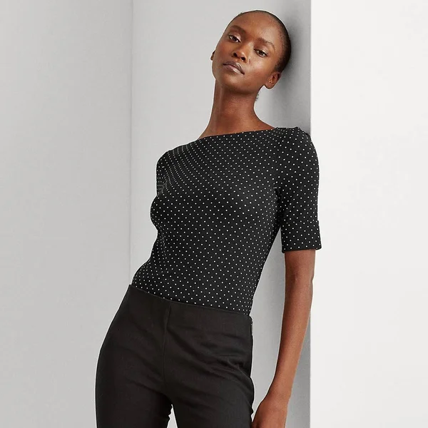 Lauren Ralph Lauren Women's Polka Dot Stretch-cotton Top - Polo Black - Size Xs