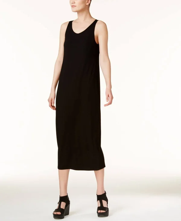 Eileen Fisher System Stretch Jersey Scoop-Neck Midi Dress, Regular & Petite - Black