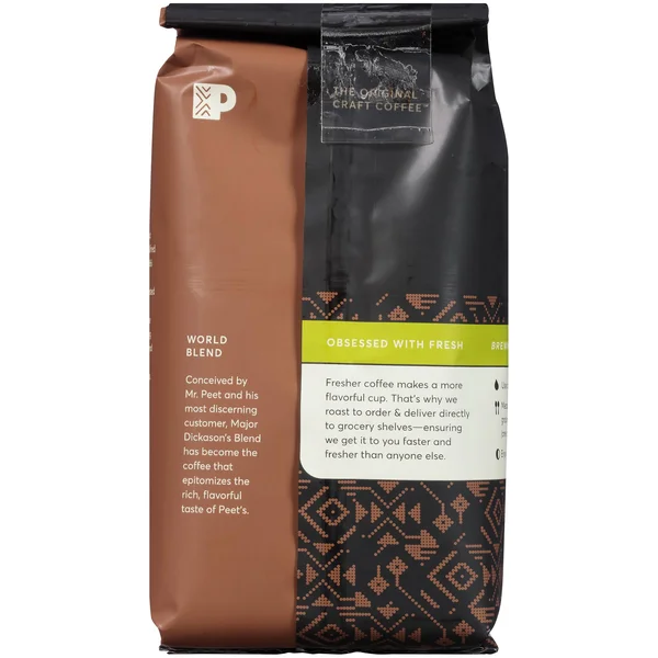 Peets Coffee Coffee - Ground, Dark Roast, Major Dickason&s Blend, Decaf - 12 oz