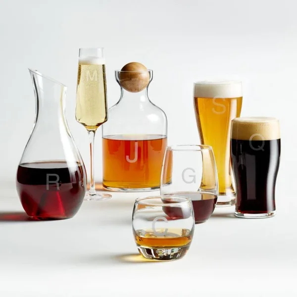 V Monogrammed Whiskey Glasses - Set of 4, Crate & Barrel