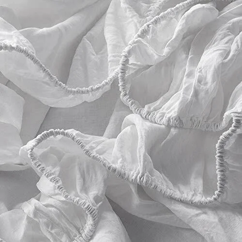 Simpleu0026Opulence 100% Linen Sheet Set Queen Embroidery White (Embroidery White - Queen)