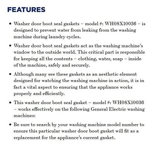 GE WH08X10036 Gasket for Washer