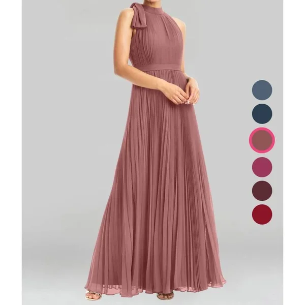 Azazie A-Line/Princess Halter Floor-Length Chiffon Bridesmaid Dresses - Desert Rose