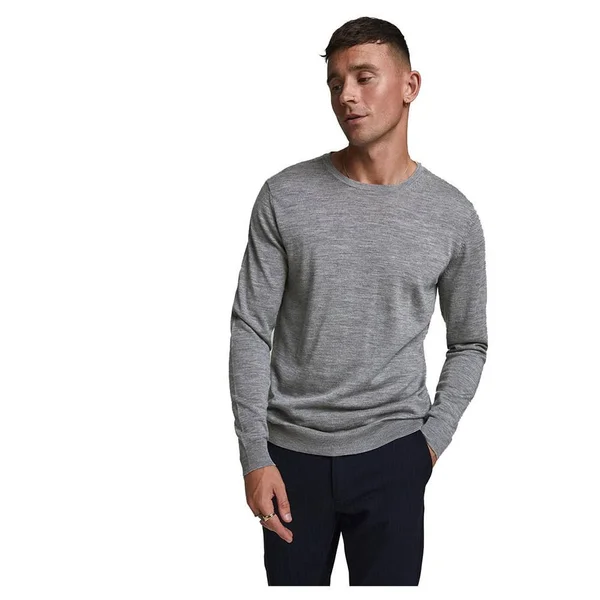 Jack & Jones Merino Crew Neck Knitted Jumper, Grey