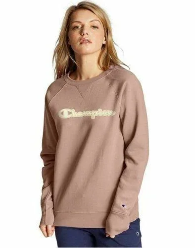 Champion Women's Powerblend Fleece Crew, Chainstitch Logo Amazing Aqua, M
