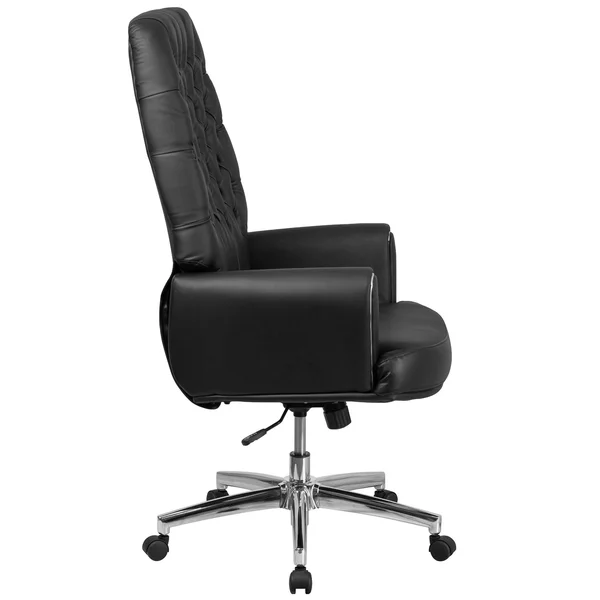 50.5x22 High Back Traditional Tufted Leather Executive Swivel Office Chair with Silver Welt Arms