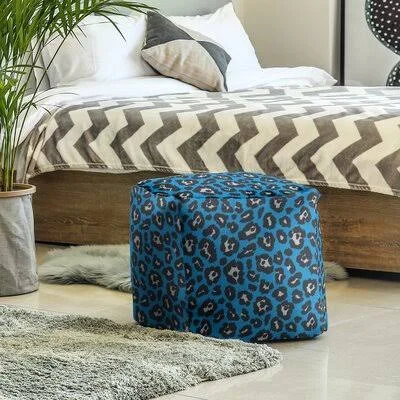 Square Animal Print Cube Ottoman East Urban Home Fabric: Blue/Black/White, Size: 18x22 H x 18x22 W x 18x22 D